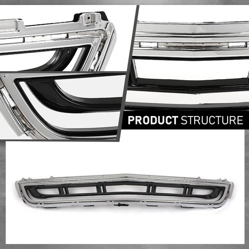 Solid Spare Fit For 2013-2017 Cadillac XTS Front Bumper Lower Grille Grill w/ Chrome Trim