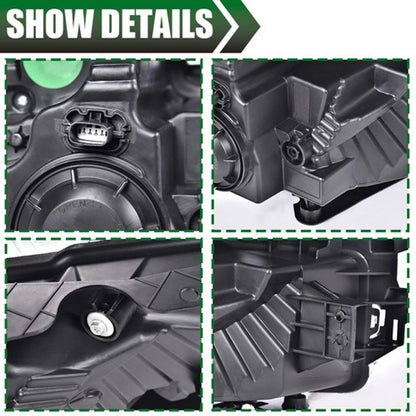 Solid Spare Fit For 2015-2017 Ford F150 Pickup Clear Corner Black Headlights Left+Right