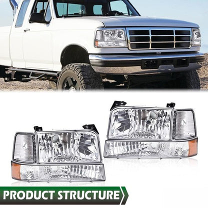 Solid Spare Amber Corner Bumper Lamps Headlights Chrome Fit For 1992-1996 Ford F-150 Bronco
