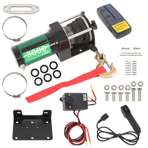 Solid Spare 12V 3000LBS 1.3HP Electric Winch 32ft Synthetic Rope Wireless & Wired Remote