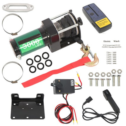 Solid Spare 12V 3000LBS 1.3HP Electric Winch 32ft Synthetic Rope Wireless & Wired Remote
