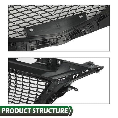 Solid Spare Fit For 14-16 Mazda 3 Front Bumper Upper Diamond Grille Grill Black Chrome