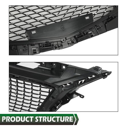 Solid Spare Fit For 14-16 Mazda 3 Front Bumper Upper Diamond Grille Grill Black Chrome