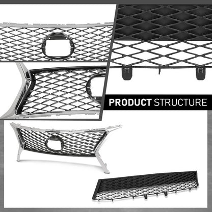 Solid Spare Front Bumper Upper & Lower Grille Fit For 2013-2015 Lexus RX350 F-Sport Style