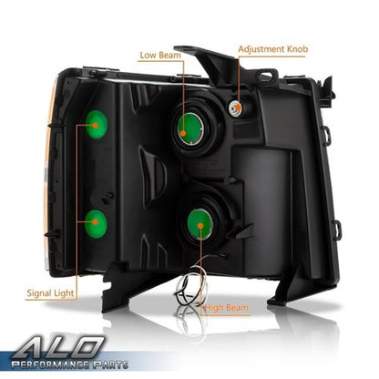 Solid Spare Fit For 07-14 Chevy Silverado Amber Corner Black Housing LED DRL Headlights