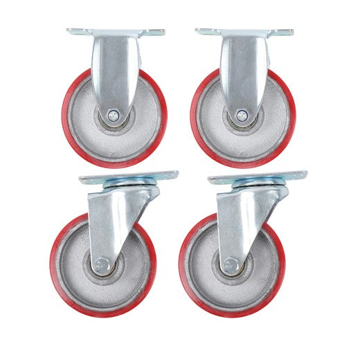 Solid Spare 4Pcs Swivel Caster Wheels 4 Inch Polyurethane Galvanized (Two Fixed & Universal)