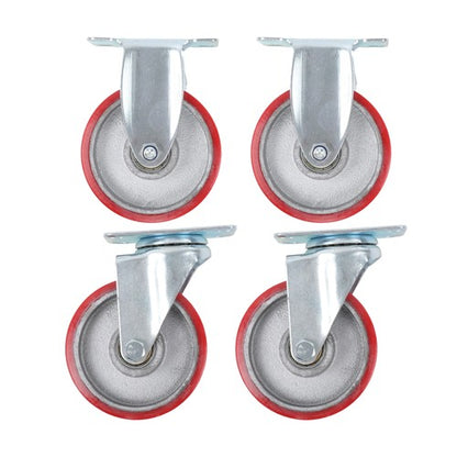 Solid Spare 4Pcs Swivel Caster Wheels 4 Inch Polyurethane Galvanized (Two Fixed & Universal)