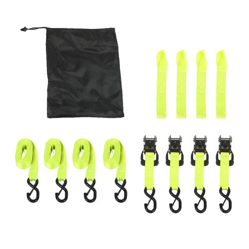 Solid Spare 4-Pack 1.6"x15' Green Ratchet Straps Kit 5,208lb Break Strength w/Safety S Hooks