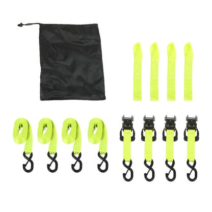Solid Spare 4-Pack 1.6"x15' Green Ratchet Straps Kit 5,208lb Break Strength w/Safety S Hooks