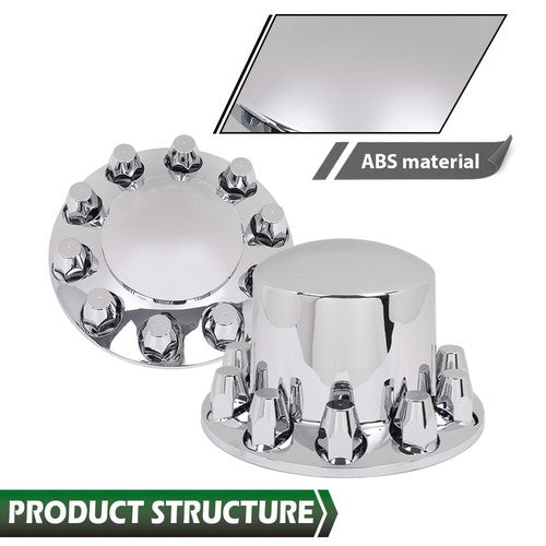 Solid Spare Complete 33mm Lug Silver Hub Cover Semi Truck Wheel Axle Cover Kit Front & Rear