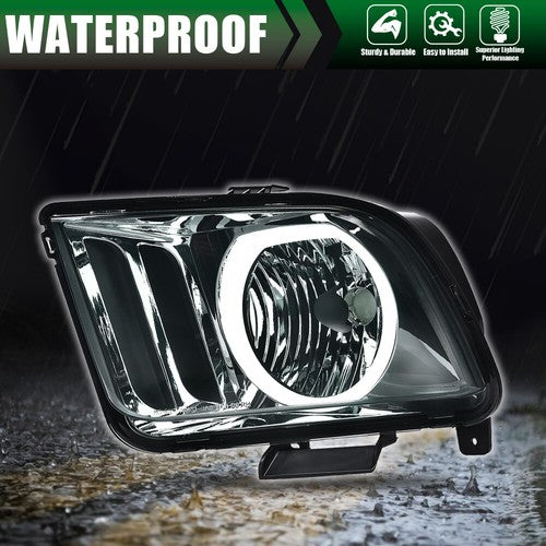 Solid Spare Smoke Lens LED DRL Halo Headlights Assembly Fit For 2005-2009 Ford Mustang
