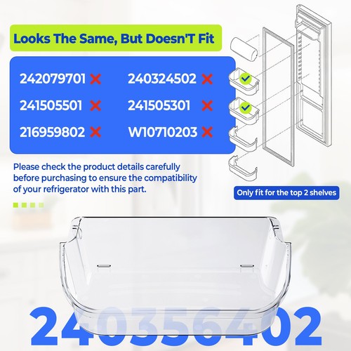 Solid Spare 2 Pack Refrigerator Top Door Bin Shelf For Frigidaire 240356402 AP2549958
