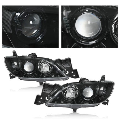Solid Spare Fit For 2004-2009 Mazda 3 4-Door Sedan Clear Black Halogen Projector Headlights