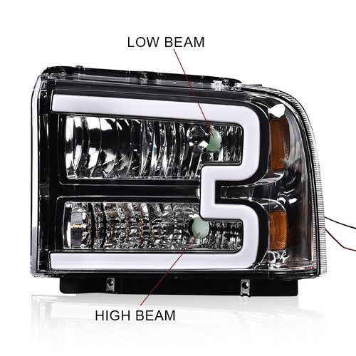 Solid Spare LED DRL Headlights For 2005-2007 Ford F250 F350 F450 F550 Super Duty LH+RH Pair