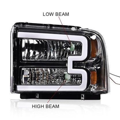 Solid Spare LED DRL Headlights For 2005-2007 Ford F250 F350 F450 F550 Super Duty LH+RH Pair
