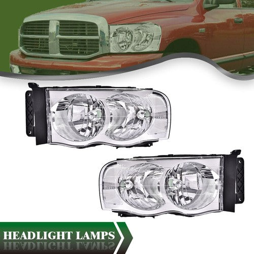 Solid Spare Clear Lens Chrome Housing Headlights Fit For 2002-2005 Dodge Ram 1500 2500 3500