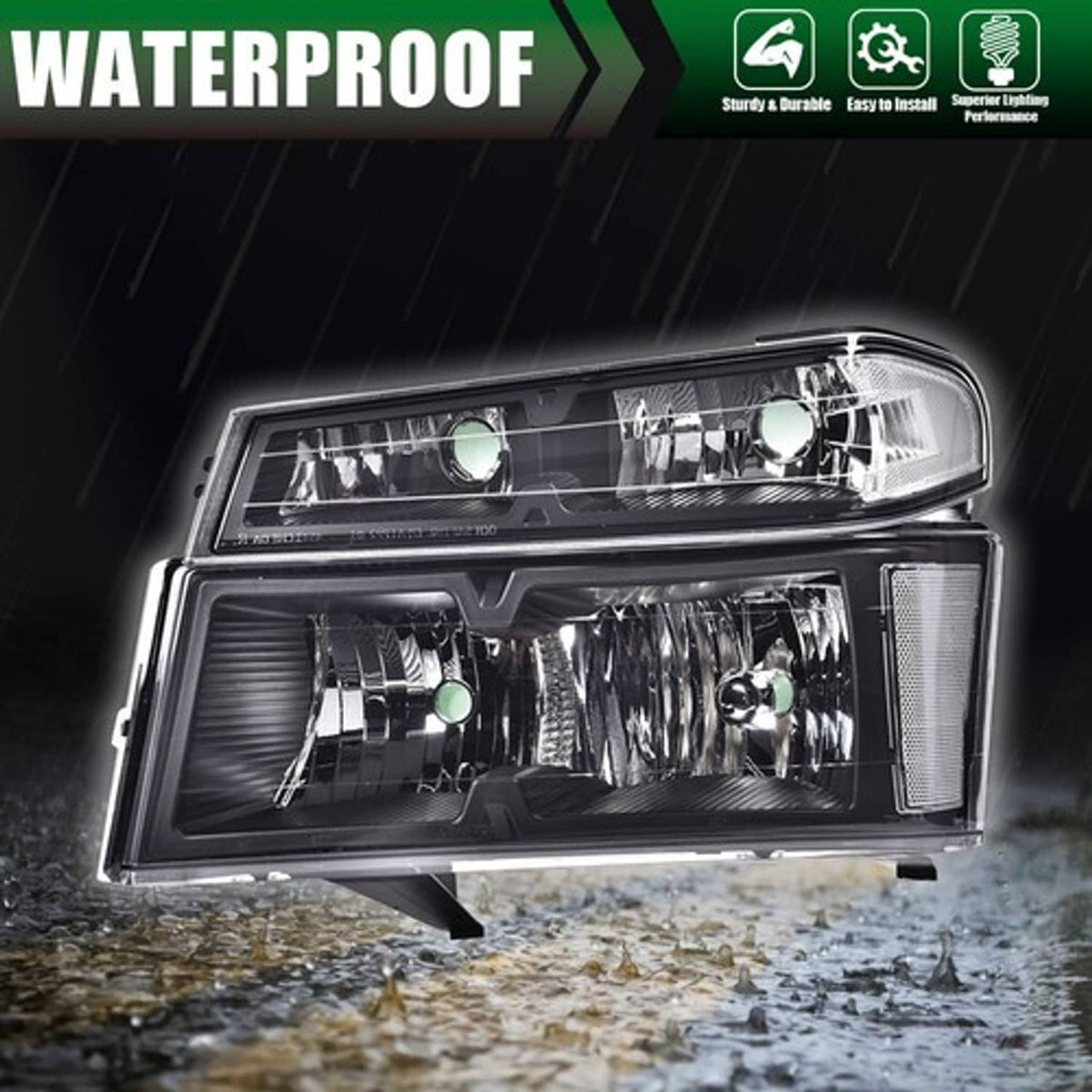 Solid Spare Clear Lens Black Housing Headlights Fit For 2004-2012 Chevy Colorado GMC Canyon