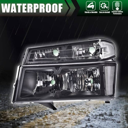 Solid Spare Clear Lens Black Housing Headlights Fit For 2004-2012 Chevy Colorado GMC Canyon