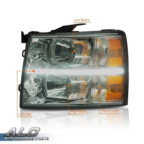 Solid Spare Fit For 2007-2014 Chevy Silverado 1500 2500 3500 LED DRL Headlights Head Lamps
