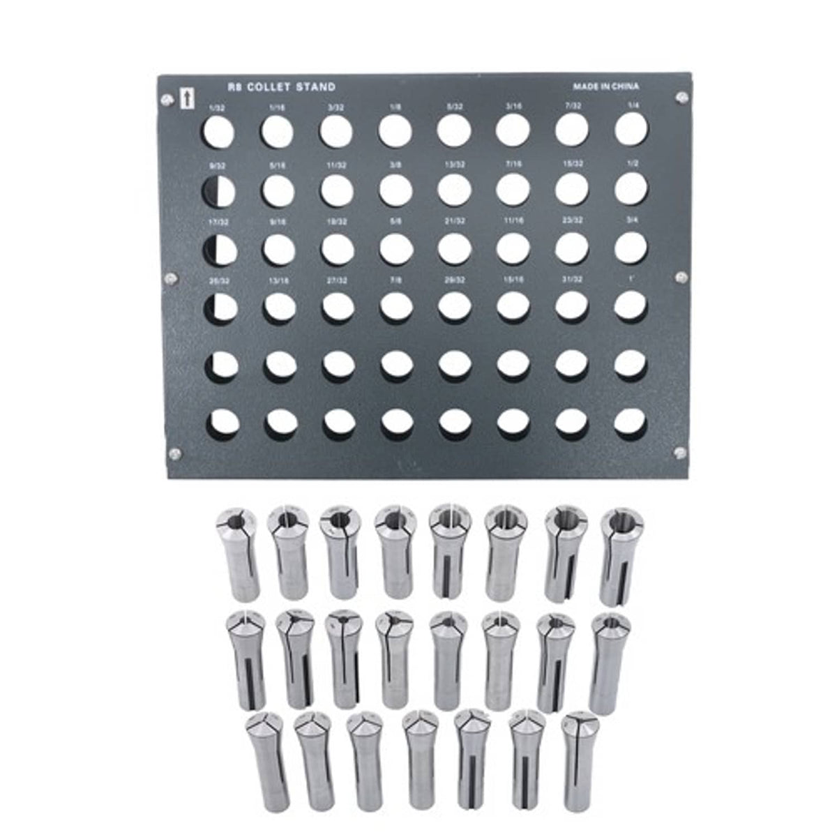 Solid Spare R8 Collet Set 1/16" to 3/4" 23 Pc for Bridgeport with R8 Collet Rack - 48 slot