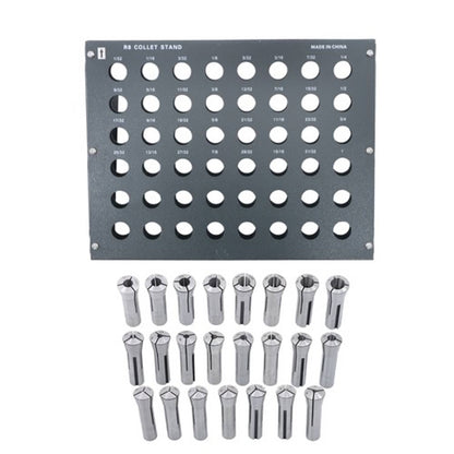 Solid Spare R8 Collet Set 1/16" to 3/4" 23 Pc for Bridgeport with R8 Collet Rack - 48 slot