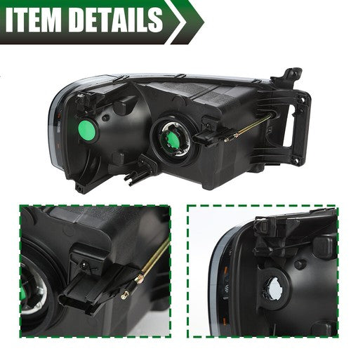 Solid Spare Fit For 02-2005 Dodge Ram 1500 2500 3500 Smoke Lens Chrome Headlights Left+Right