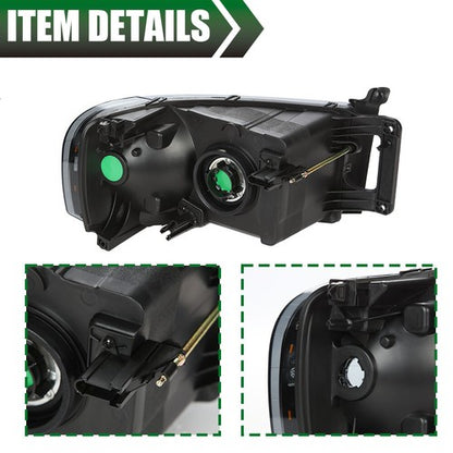 Solid Spare Fit For 02-2005 Dodge Ram 1500 2500 3500 Smoke Lens Chrome Headlights Left+Right