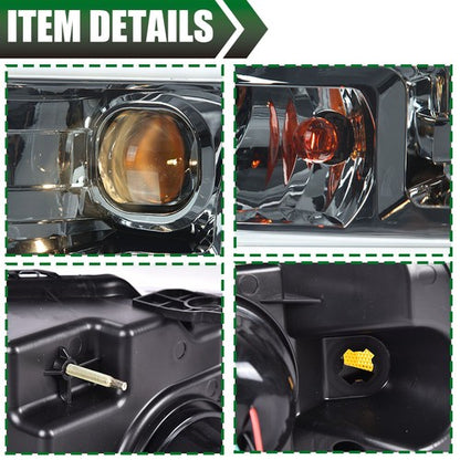 Solid Spare LED DRL Projector Headlights Smoke Fit For 04-08 Ford F-150/Lincoln Mark LT