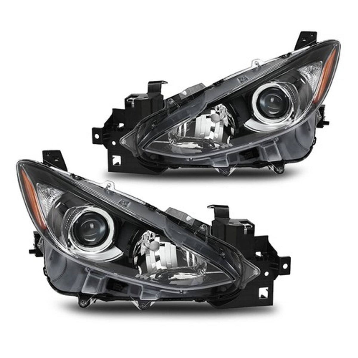 Solid Spare Fit For 2014-2016 Mazda 3 Amber/Black Projector Headlights Assembly Left+Right
