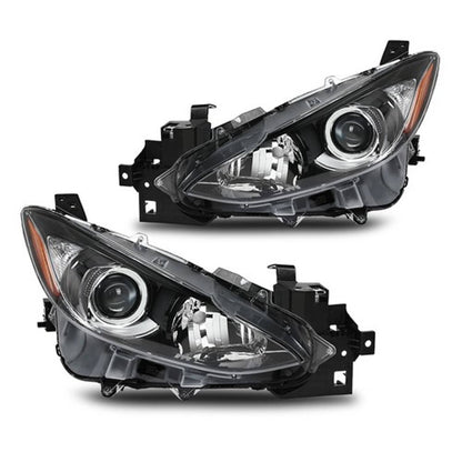 Solid Spare Fit For 2014-2016 Mazda 3 Amber/Black Projector Headlights Assembly Left+Right