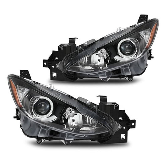 Solid Spare Fit For 2014-2016 Mazda 3 Amber/Black Projector Headlights Assembly Left+Right