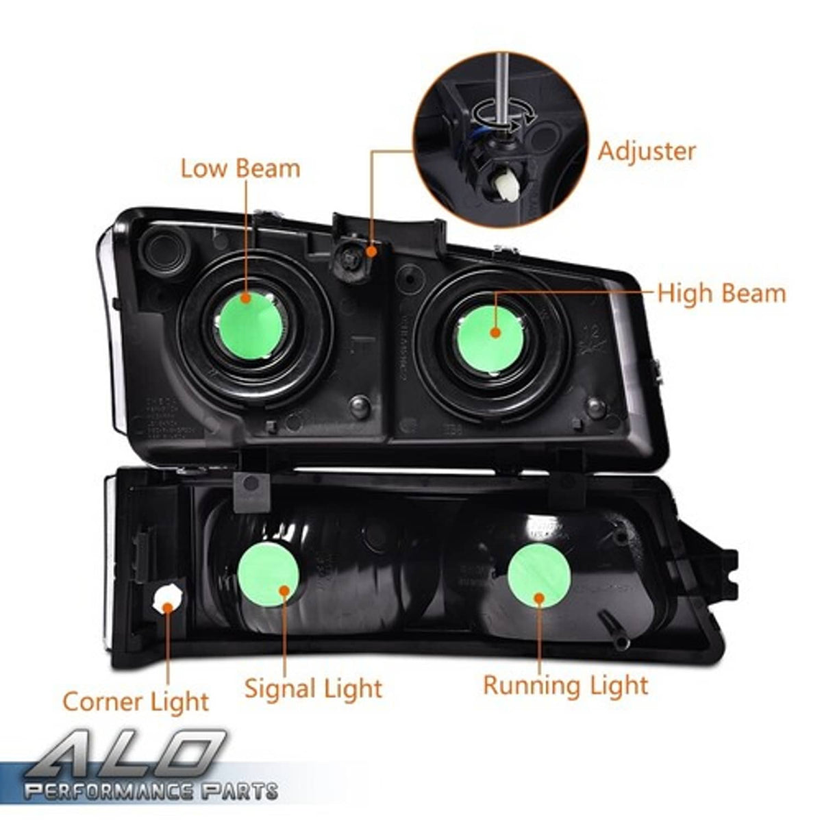 Solid Spare Fit For 2003-2006 Chevrolet Silverado Clear Corner Black Headlights+Tail Lights