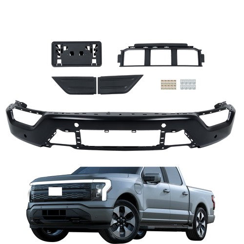 Solid Spare For Ford F150 2021 2022 2023 Front Chrome Steel Bumper and Plastic Grille Trim