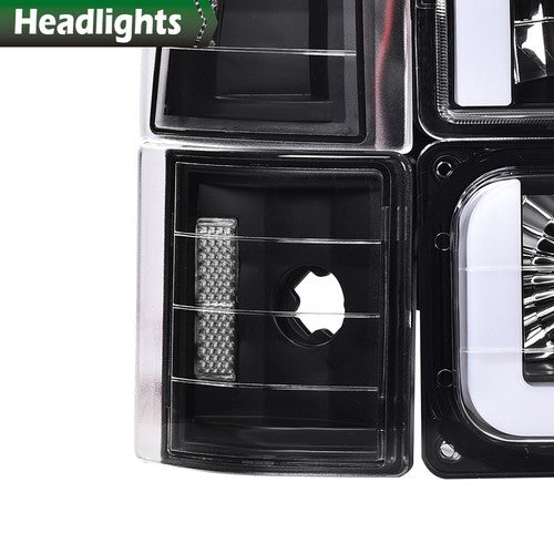 Solid Spare LED DRL Headlights+Bumper Lamps Black Fit For 94-98 GMC C/K Sierra Suburban