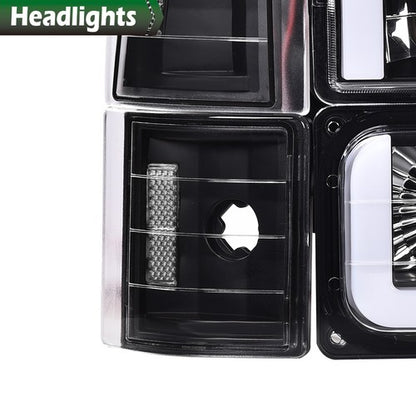 Solid Spare LED DRL Headlights+Bumper Lamps Black Fit For 94-98 GMC C/K Sierra Suburban