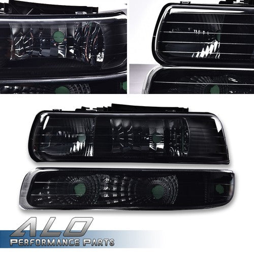 Solid Spare Fit For 1999-2002 Chevy Silverado Smoke Lens Black Housing Headlights Headlamps