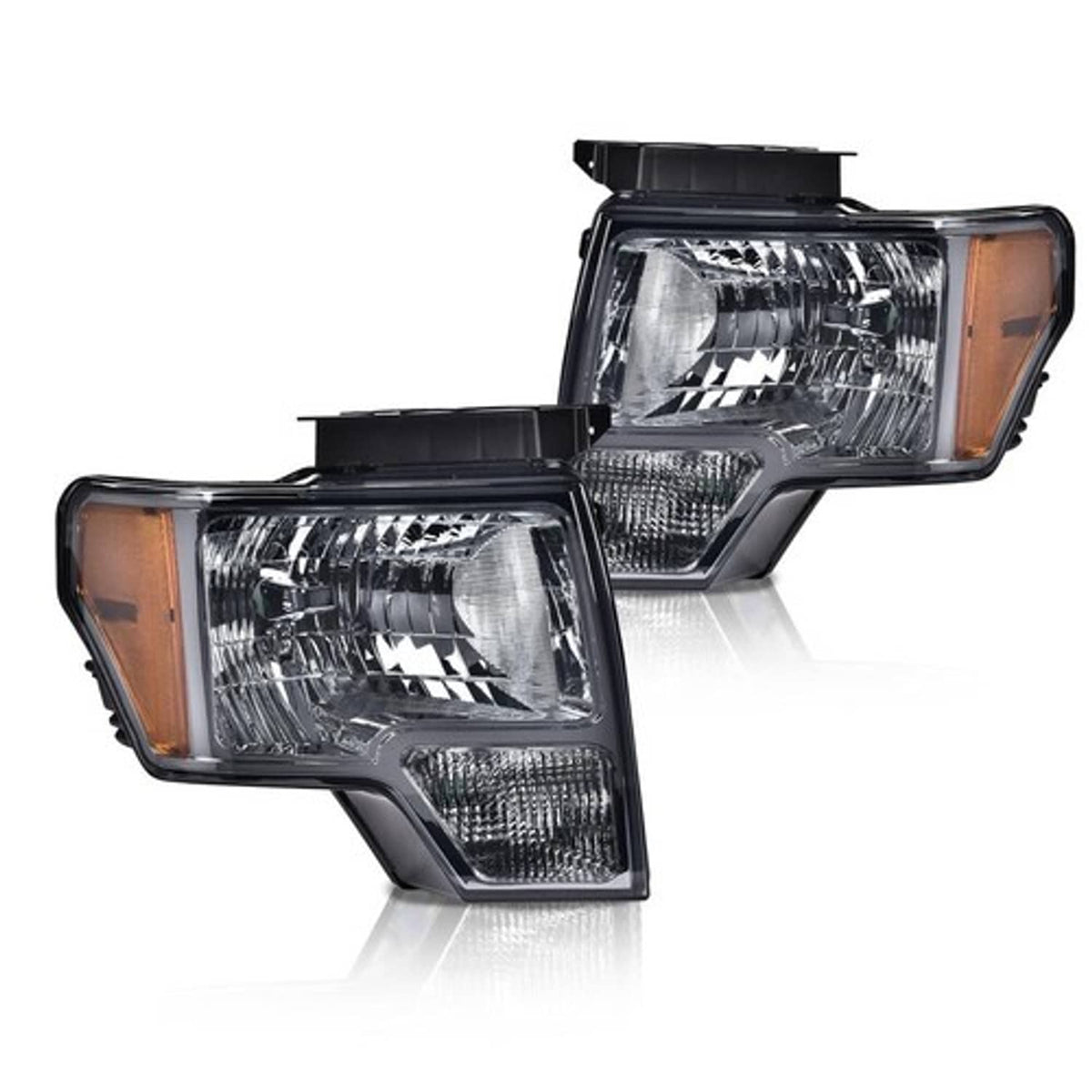 Solid Spare Fit For 2009-2014 Ford F150 Left+Right Smoke Lens Amber Corner Headlights
