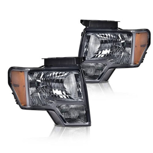Solid Spare Fit For 2009-2014 Ford F150 Left+Right Smoke Lens Amber Corner Headlights
