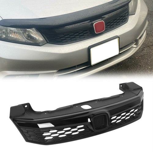Solid Spare Fit Honda Civic 2012 4DR Sedan Front Upper Grille Honeycomb JDM Painted Black