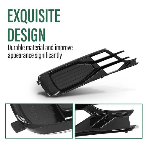 Solid Spare Front Bumper Fog Light Cover Grille Black & Chrome Fit For 2014-2018 Audi A6 C7