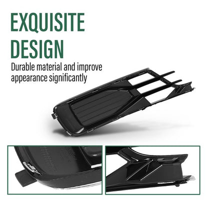 Solid Spare Front Bumper Fog Light Cover Grille Black & Chrome Fit For 2014-2018 Audi A6 C7