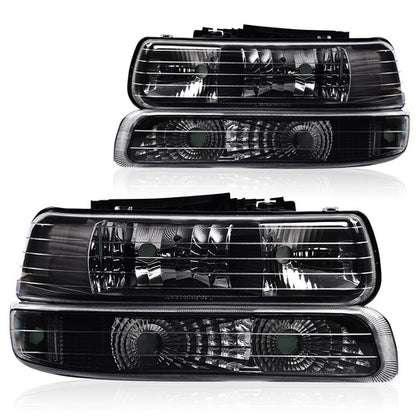 Solid Spare Pair Clear Lens Black Housing Headlights Fit For 99-02 Silverado/00-06 Suburban