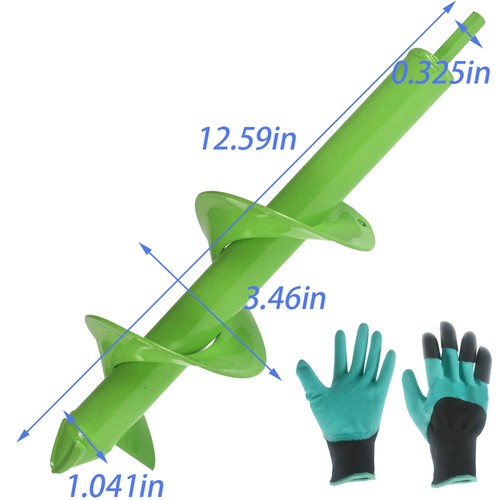 Solid Spare Garden Planting Auger 3x12Inch,Heavy Duty Solid with Thickened Spirals Green