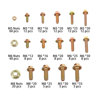 Solid Spare Flanged Bolts And Nuts 240 Pack M5, M6, M8 Combination Kit Alloy Steel
