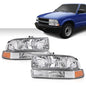 Solid Spare Fit For 98-04 Chevy S10 Blazer Chrome/Amber Corner Headlights Bumper Headlamps