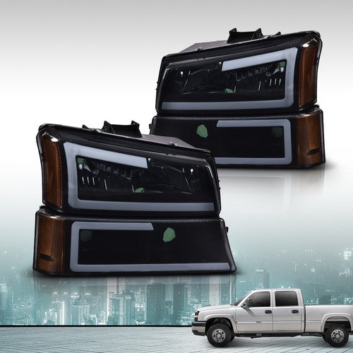 Solid Spare LED DRL Headlights Smoke Black Fit For 2003-2007 Chevy Silverado Avalanche