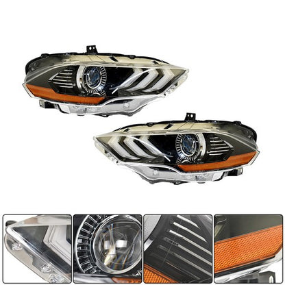 Solid Spare LED DRL Headlights For Ford Mustang 2018 2019 2020 Projector Headlamps LH+RH New