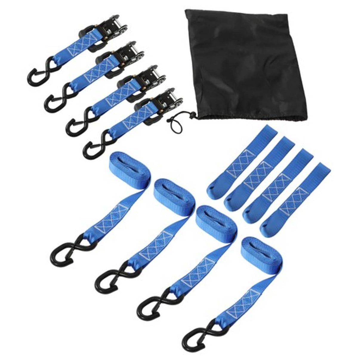 Solid Spare Ratchet Strap*4 Steel+Polyester Blue Fracture Strength 5208lbs 1.6in*8ft S Hooks