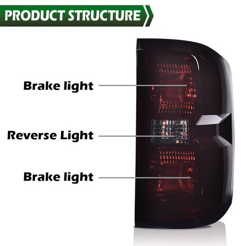 Solid Spare Fit For 14-19 Chevy Silverado Smoke Tail Lights Brake Lamps w/ Wiring Harness