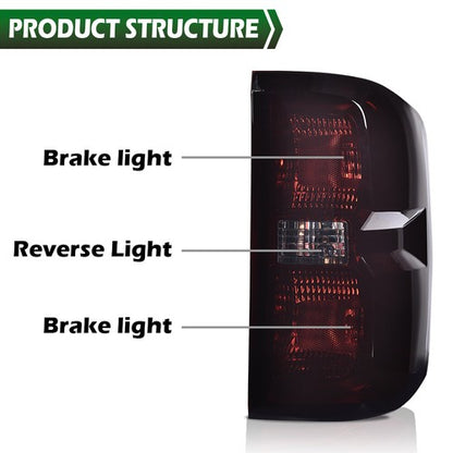 Solid Spare Fit For 14-19 Chevy Silverado Smoke Tail Lights Brake Lamps w/ Wiring Harness